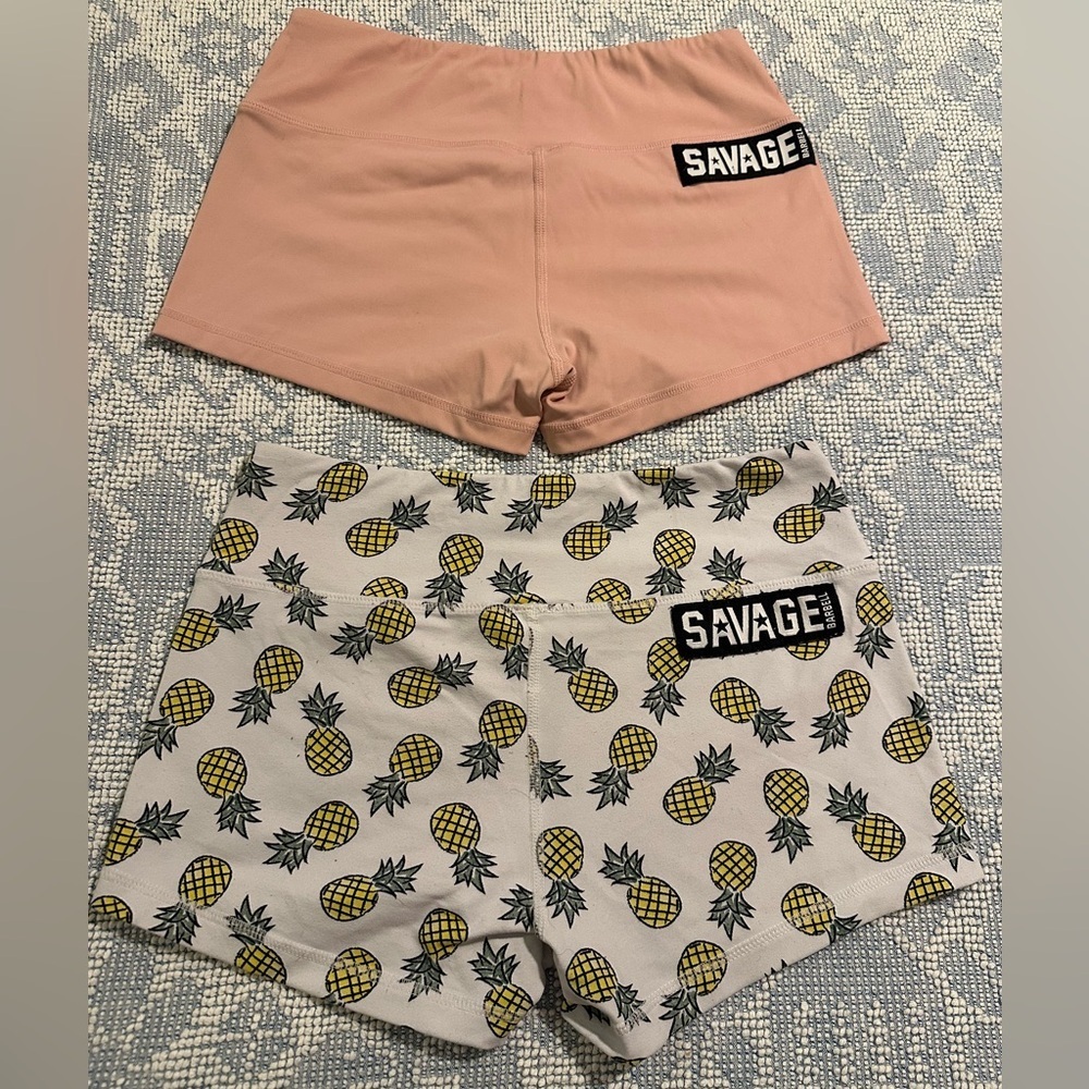 LOT of 2 SAVAGE BARBELL Women’s shorts Pineapple & pink Sz S